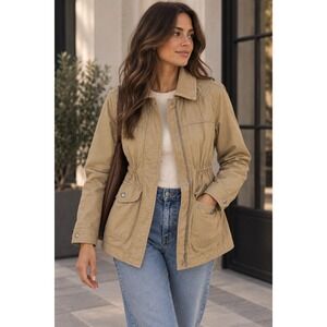 LOFT Petite Quilted Utility Jacket Corduroy Collar Tan Beige Size S‎